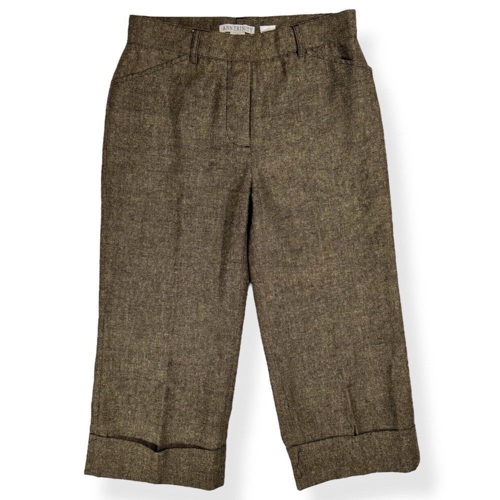 Y2K Ann Trinity Wide Leg Cropped Dress Pants Size 6 High Rise Cuffed‎ Tweed Wool